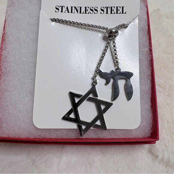 Stainless Star of David and Chai adjustable Bolo Necklace in Gold or Silver - Picture 5 of 5